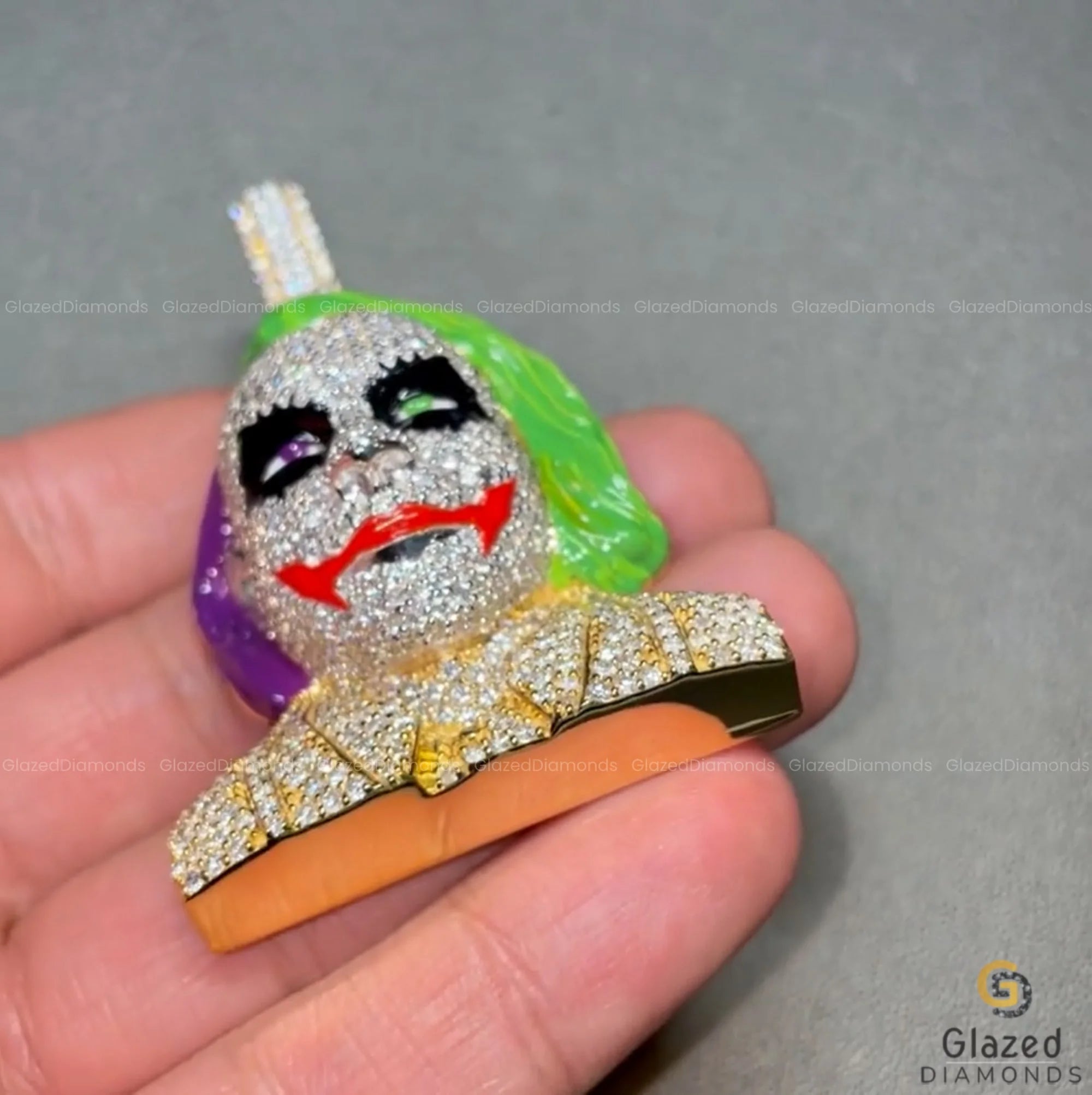 Two Tone Men's Enamel Iced 3D Joker Face Diamond Pendant