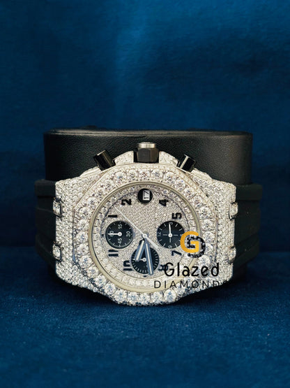 Black Multi Chronograph Silicon Strap Moissanite Watch