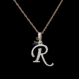 Initial R Letter Moissanite Pave Diamond Hip Hop Pendant