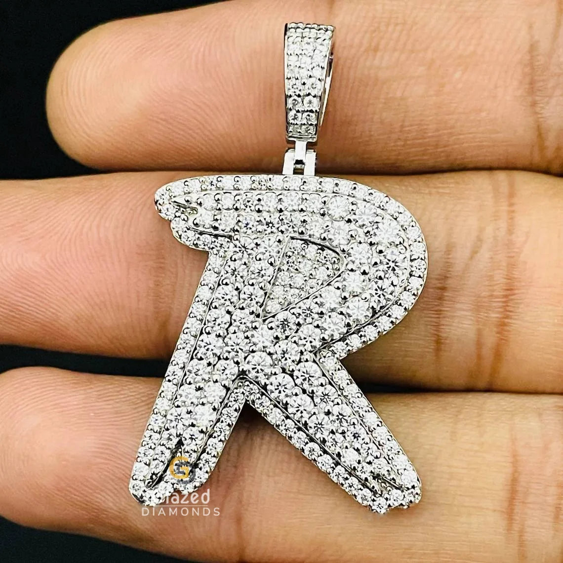 Initial R Letter Moissanite Diamond Iced Hip Hop Pendant