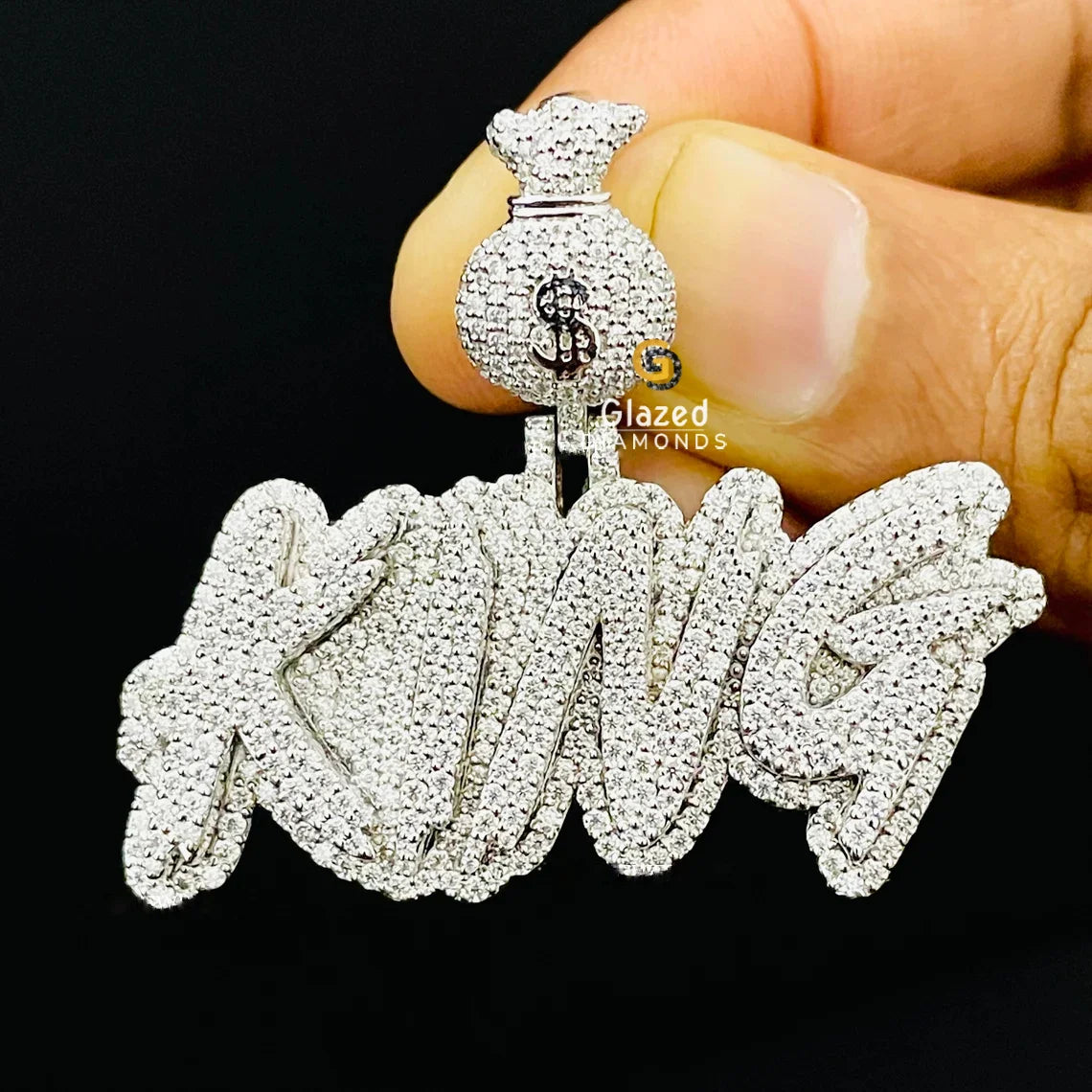 Hip Hop King Name Moissanite Pendant with Dollar Bag Bail