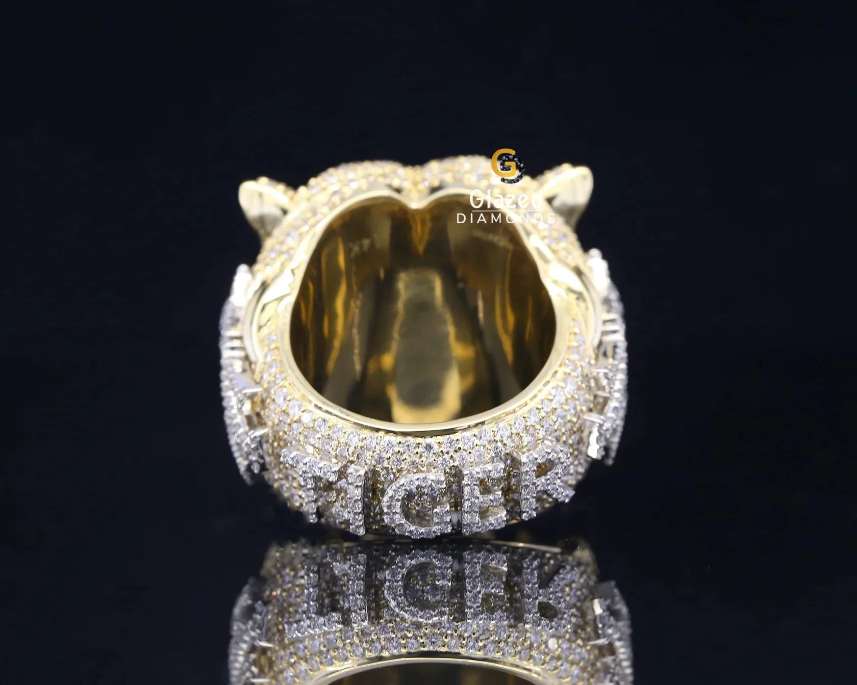 Customized Hip Hop Fully Iced Out Tiger Face Moissanite Championship Ring