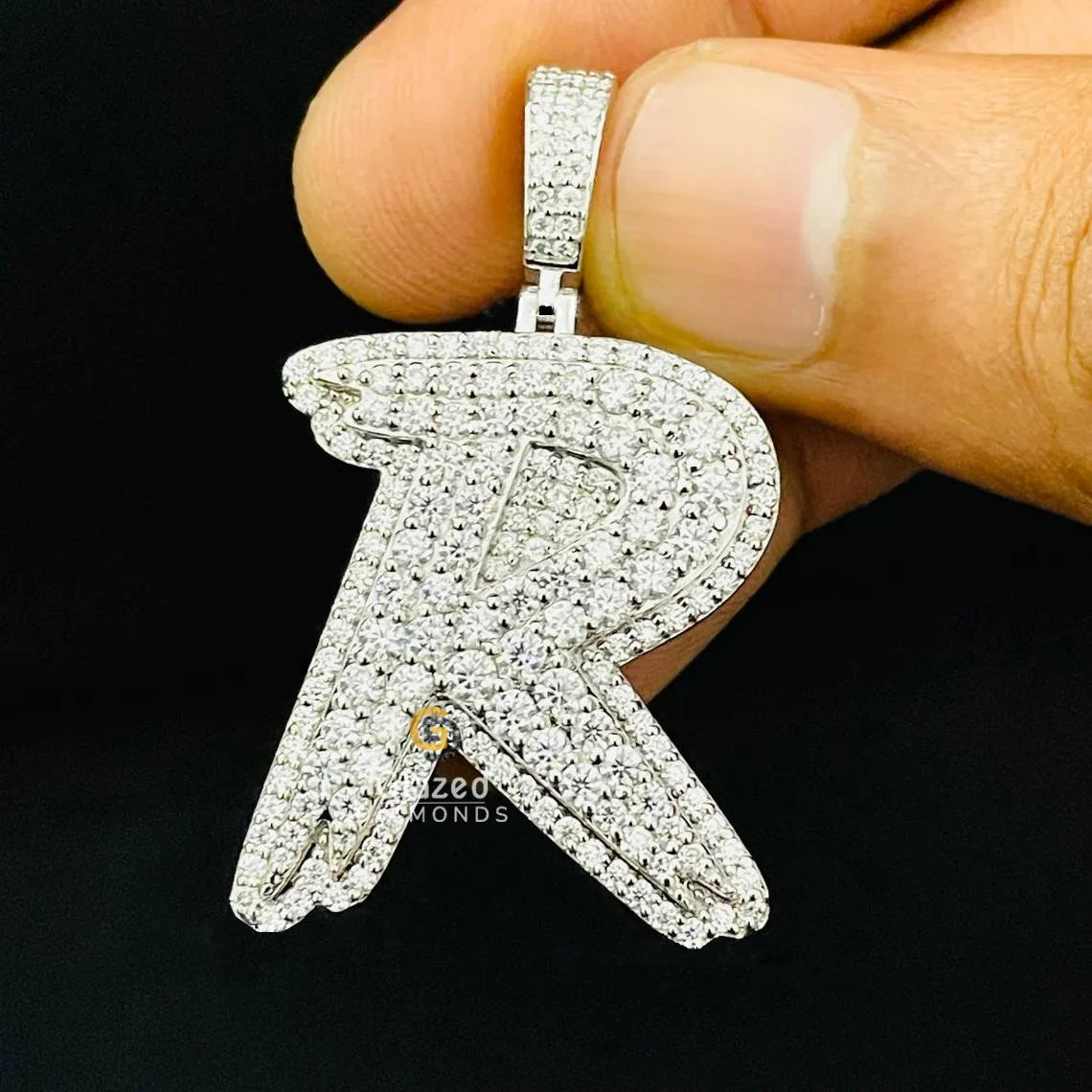 Initial R Letter Moissanite Diamond Iced Hip Hop Pendant