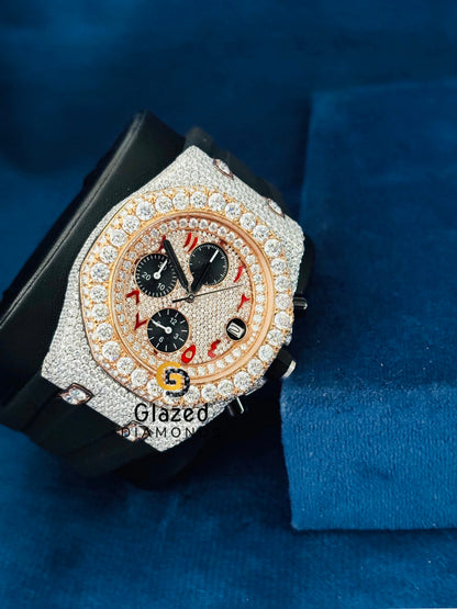 Custom Diamond Iced Out Watch Black Rubber Belt Watch