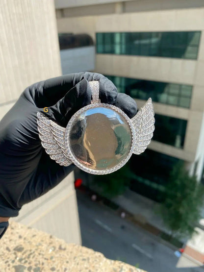 Custom Made Photo Angel Wings Round Memory Pendant