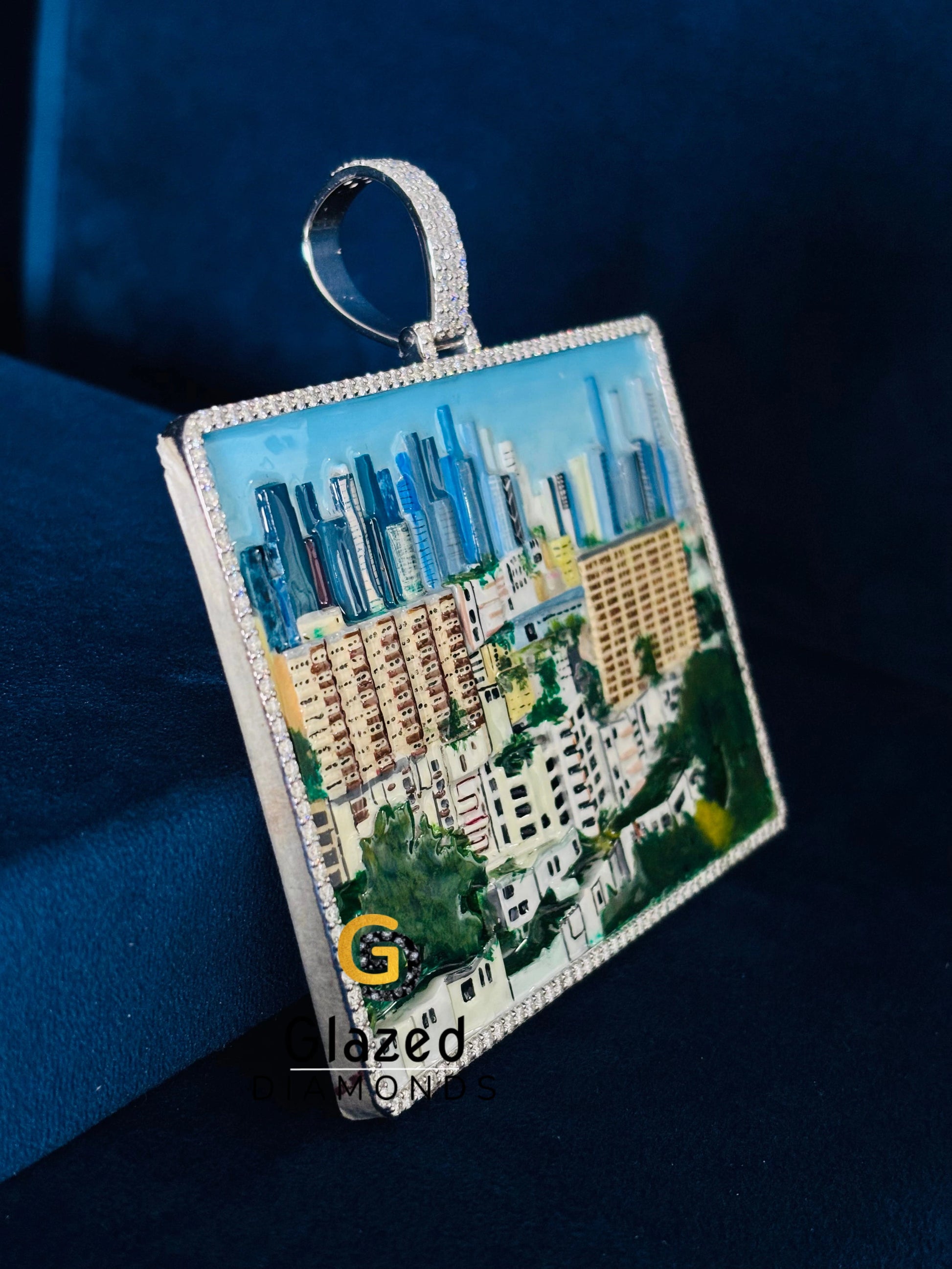Custom Moissanite 925 Silver Enamel City Pendant