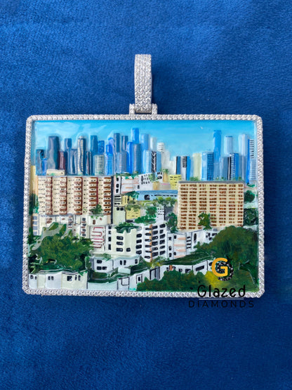 Custom Moissanite 925 Sterling Silver City Pendant