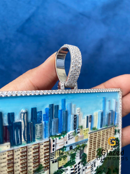 Custom Moissanite 925 Sterling Silver City Pendant for Men