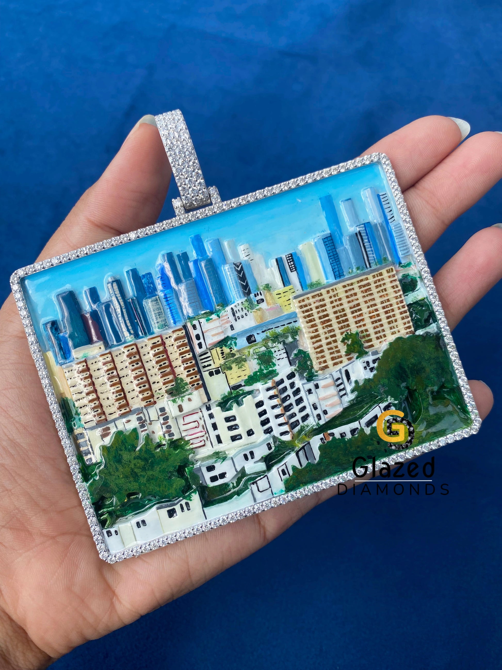 Custom Moissanite 925 Sterling Silver Enamel City Pendant