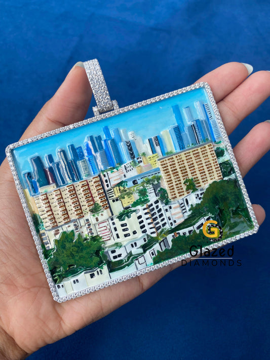 Custom Moissanite 925 Sterling Silver Enamel City Pendant