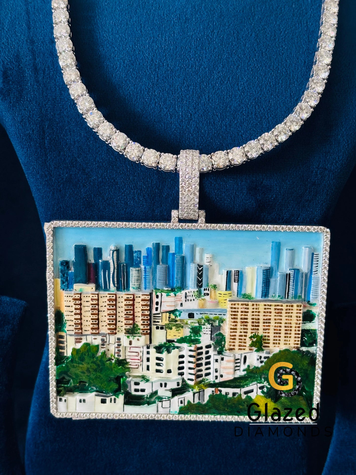 Custom Moissanite Enamel City Pendant