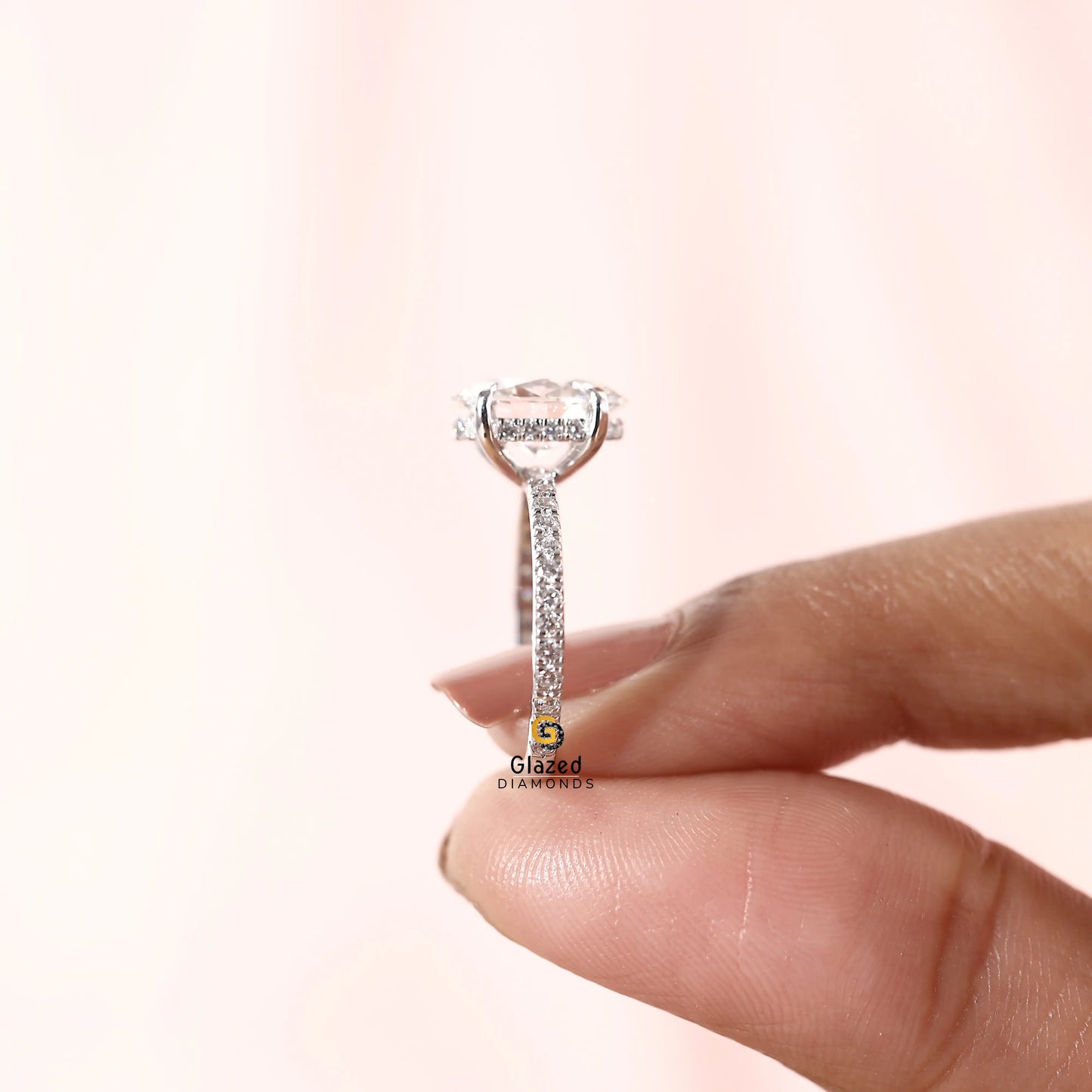 Custom Oval Hidden Halo Lab Diamond Ring 