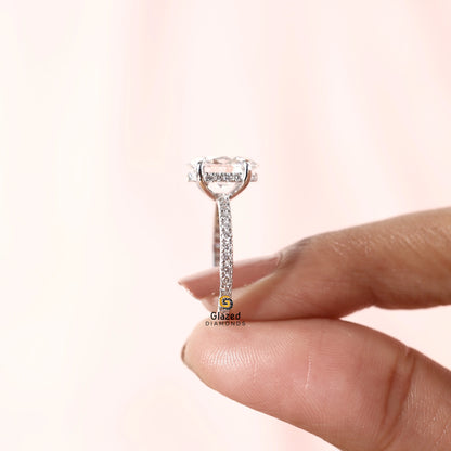 Custom Oval Hidden Halo Lab Diamond Ring 