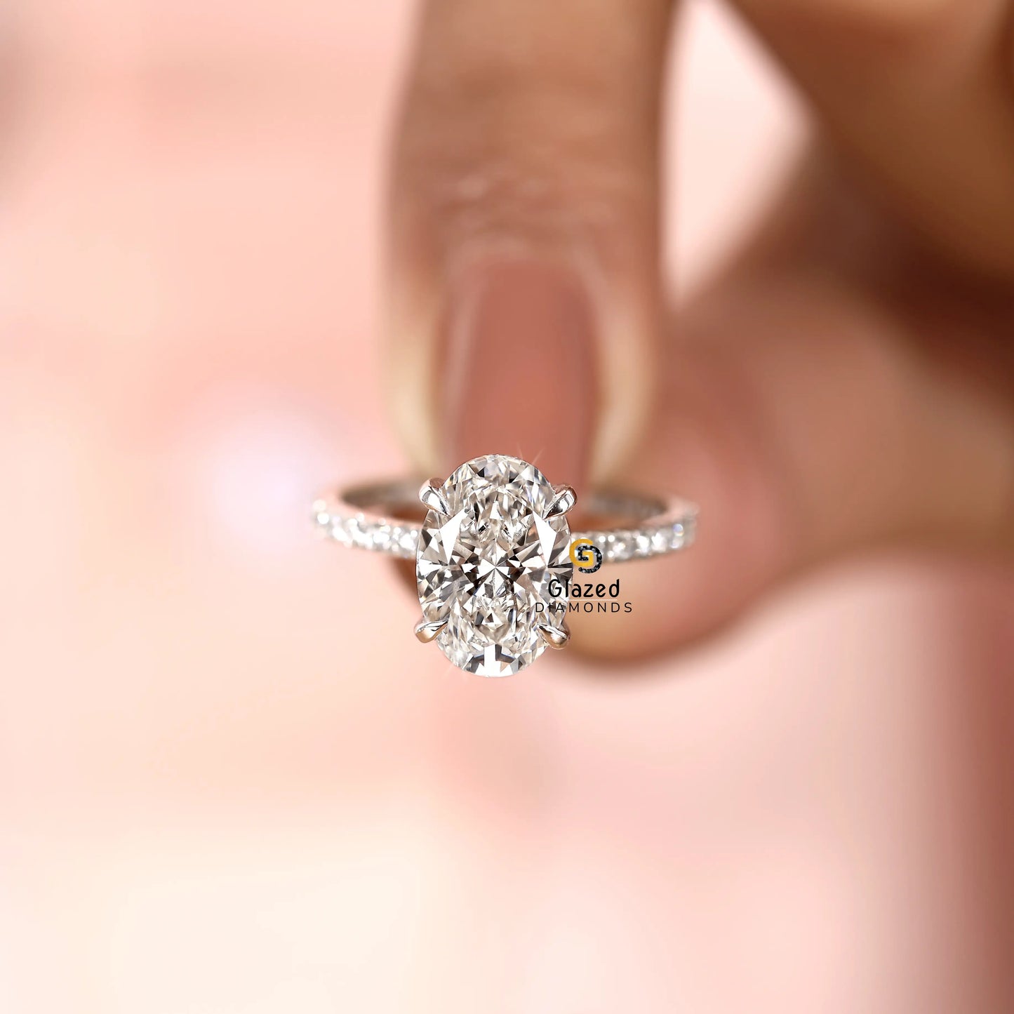 Custom Oval Hidden Halo Lab Diamond Ring For Women