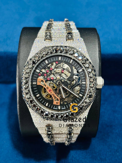 Customized Black Diamond Skeleton Dial Moissanite Watch