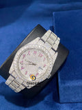D Colorless Fully Bust Down Pink Dial Hip Hop Watch
