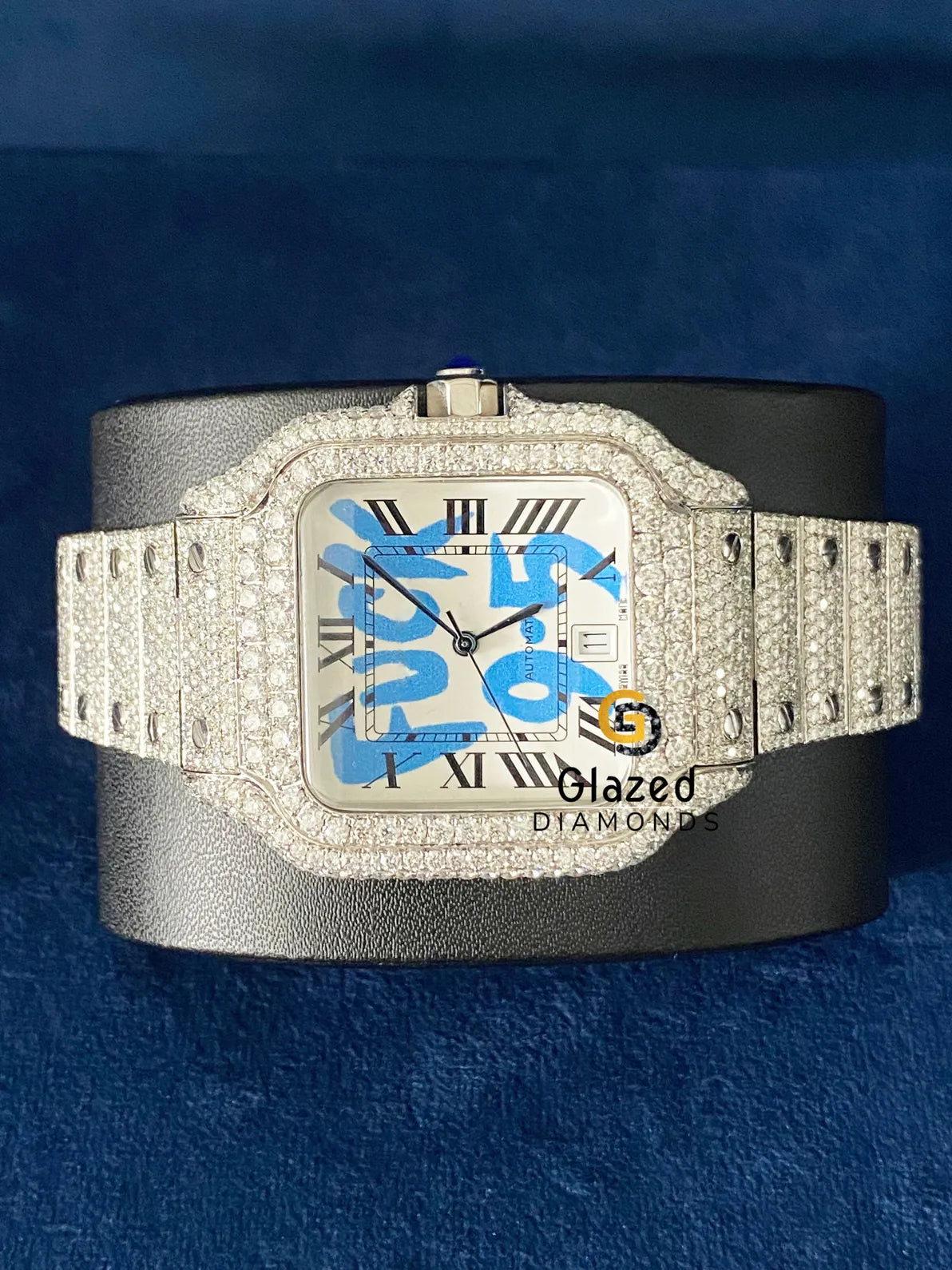 D Colorless Fully Iced Out Roman Dial Moissanite Watch