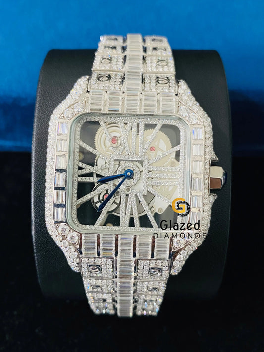 D Colorless Fully Iced Out VVS Moissanite Skeleton Watch