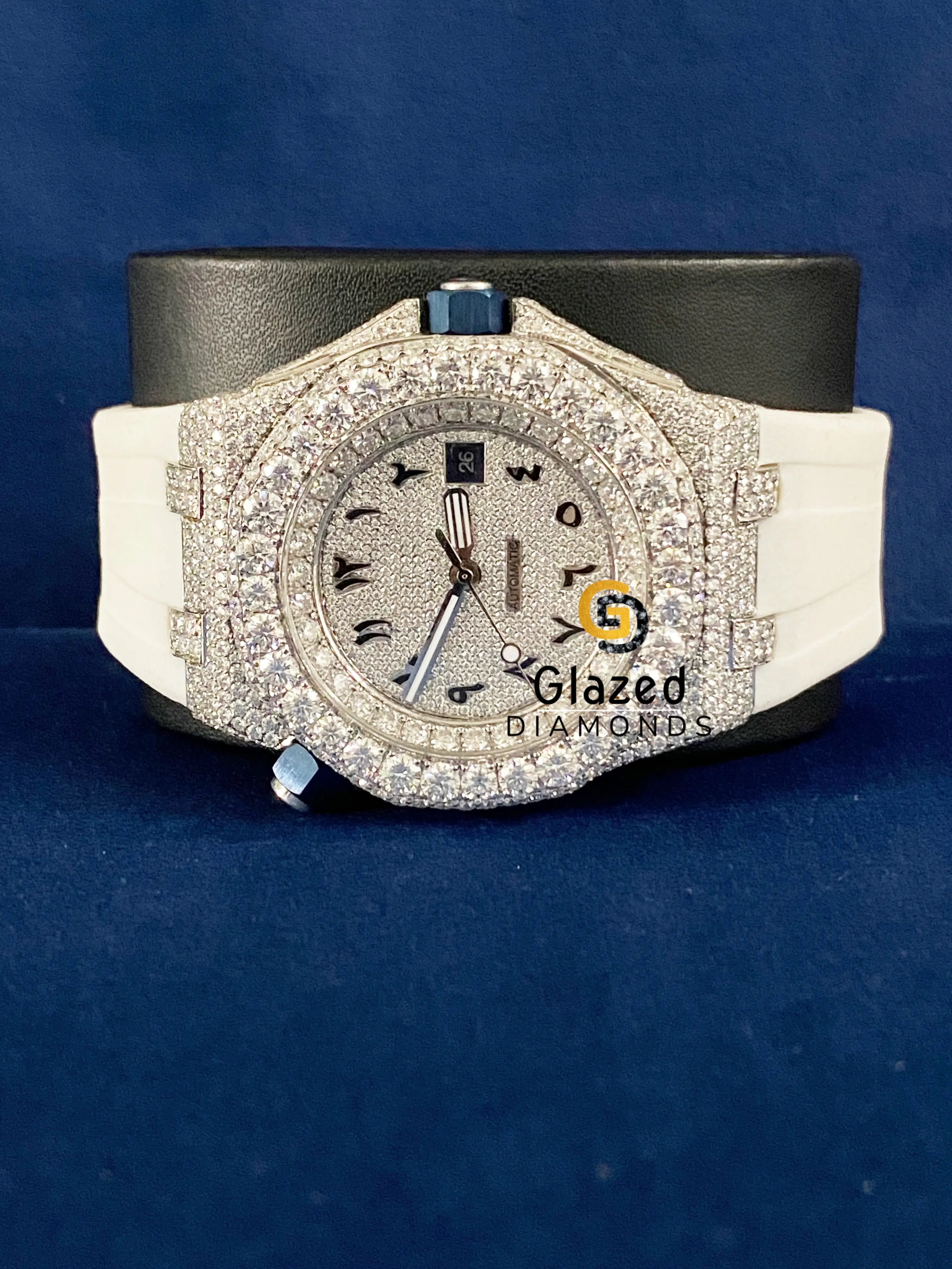 D Colorless Iced Out White Silicone Strap Moissanite Watch