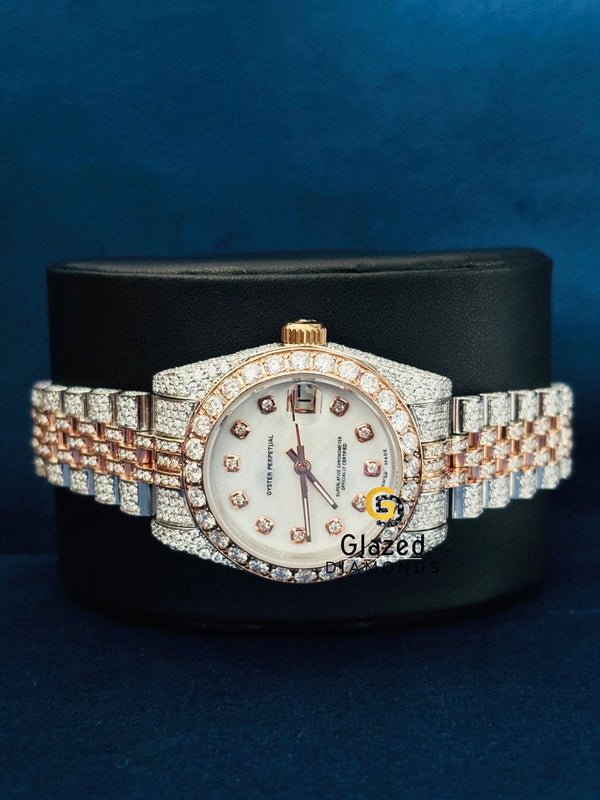 D Colorless Moissanite Diamond Studded Two Tone Watch