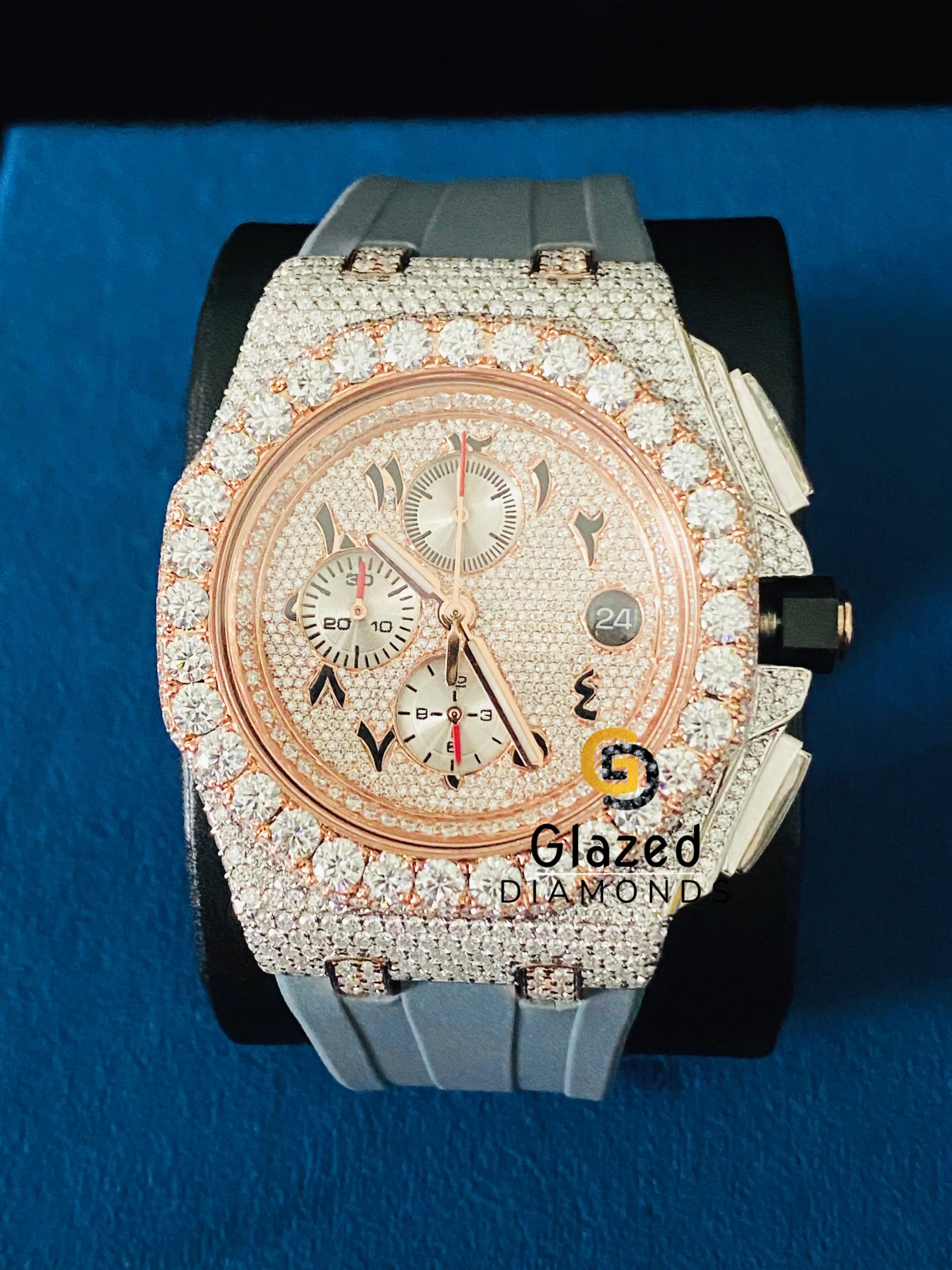 D Colorless Moissanite Gray Silicone Strap Arabic Face Dial Watch