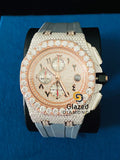 D Colorless Moissanite Gray Silicone Strap Arabic Face Dial Watch