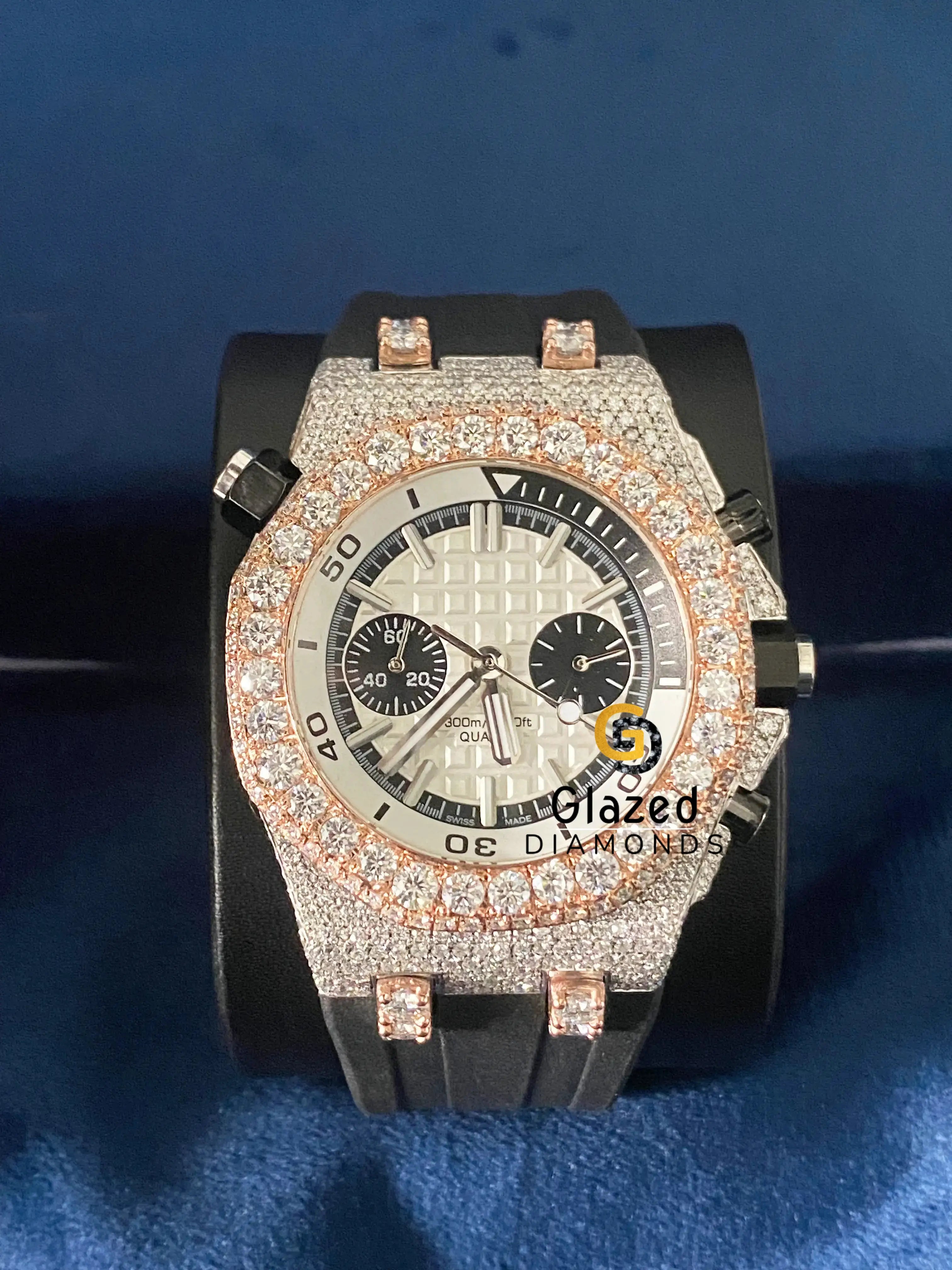 D Colorless Moissnaite VVS Chronograph Black Silicone Strap Watch