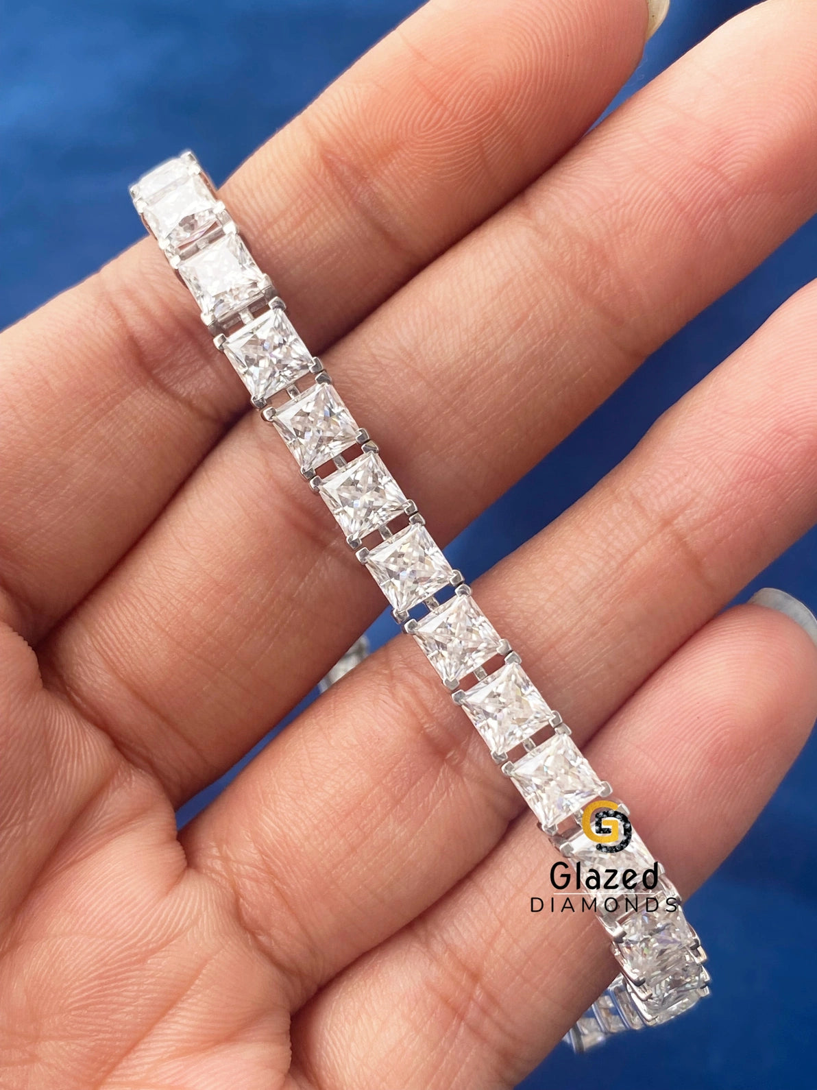 D Colorless Princess Moissanite Tennis Link Hip Hop Bracelet