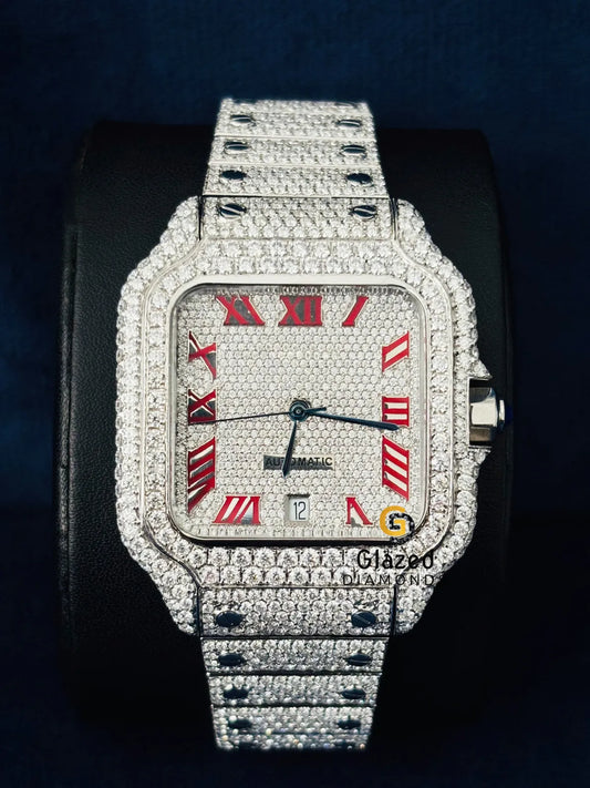 D Colorless Roman Dial Round Moissanite Hip Hop Watch