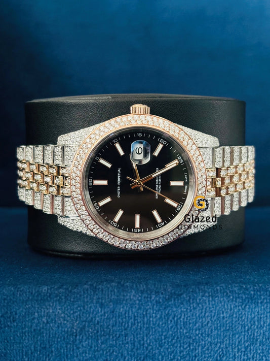 D Colorless Round Moissanite Two Tone Hip Hop Watch