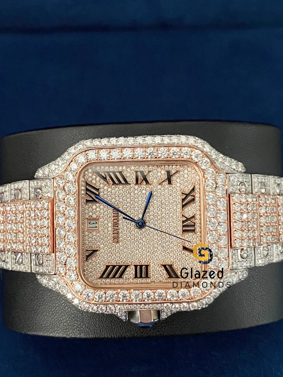 D Colorless Two Tone Bust Down Moissanite Diamond Studded Watch