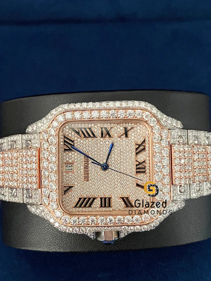 D Colorless Two Tone Bust Down Moissanite Diamond Studded Watch