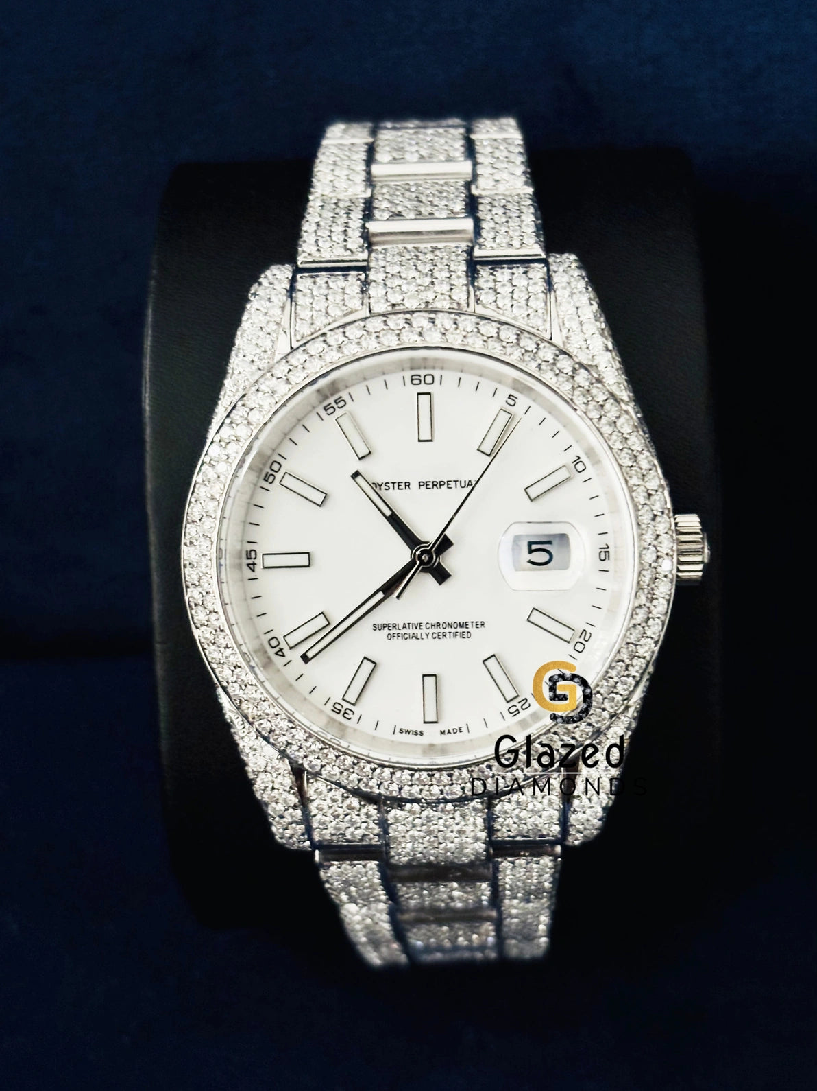 D Colorless VVS Moissanite White Stick Dial Diamond Studded Watch