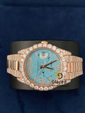 Turquoise Marble Dial Presidential Strap Day Date Moissanite Watch