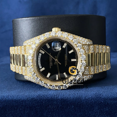 Day Date Baguette Bar Presidential Strap Moissanite Watch