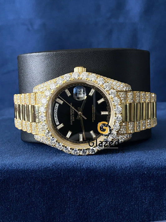 Day Date Baguette Bar Presidential Strap Moissanite Watch