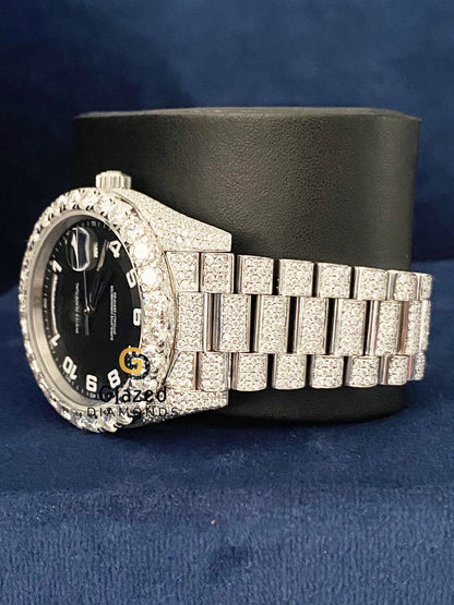 Day Date Black Dial Hip Hop VVS Moissanite Watch