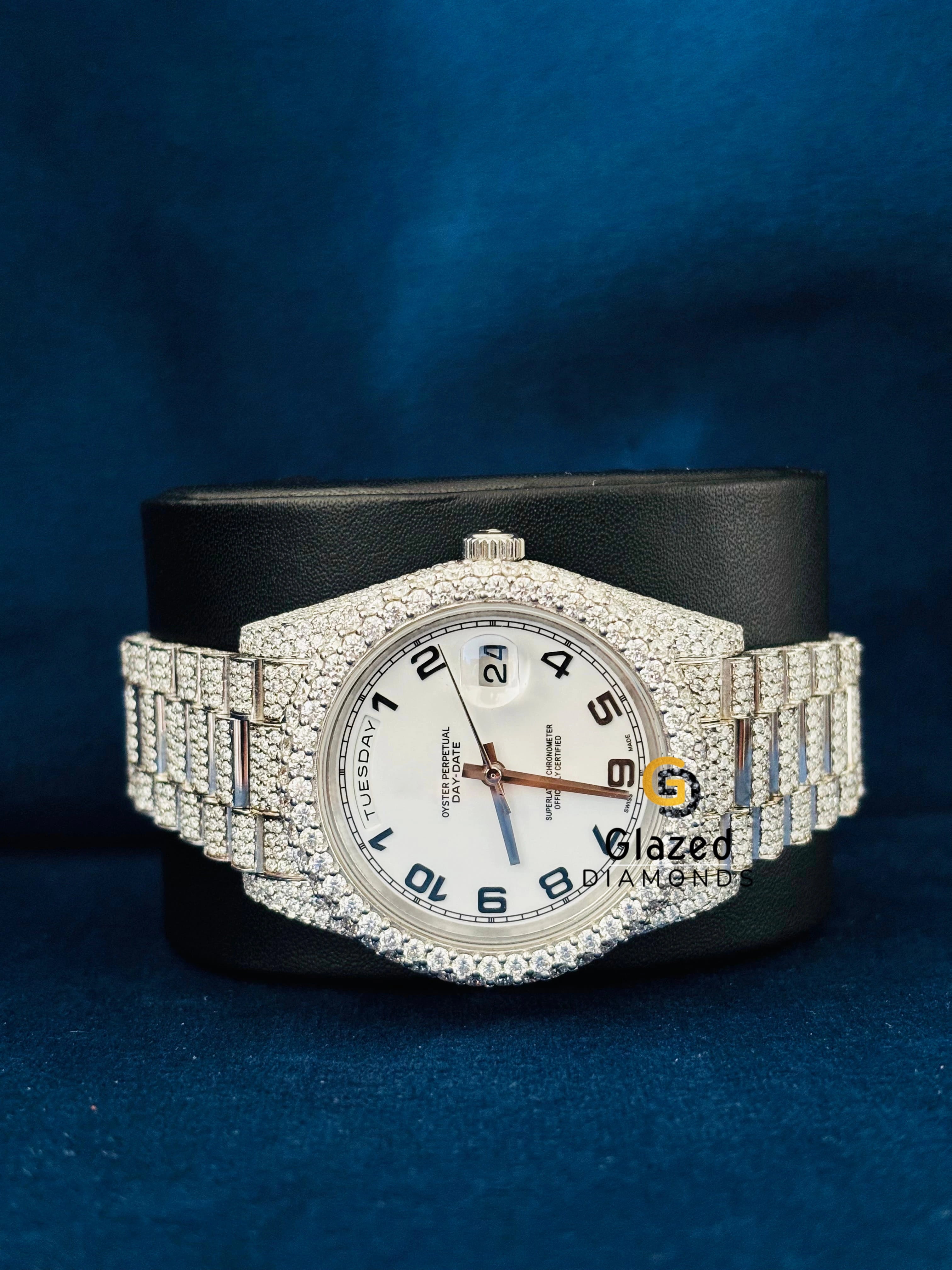 Day Date Stainless Steel Iced Out Moissanite Automatic Watch