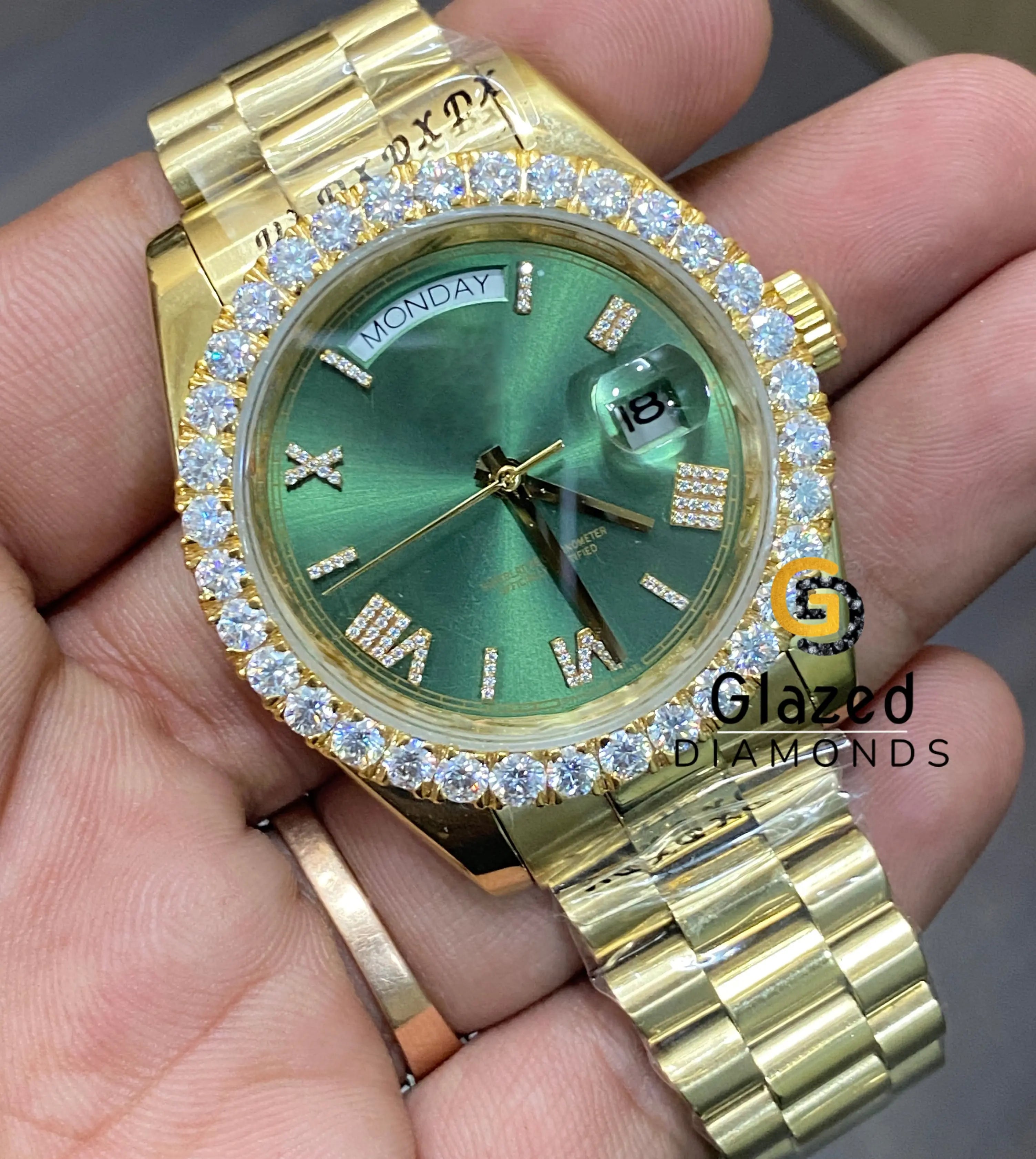 40MM Green Dial Moissanite Diamond Bezel Presidential Watch