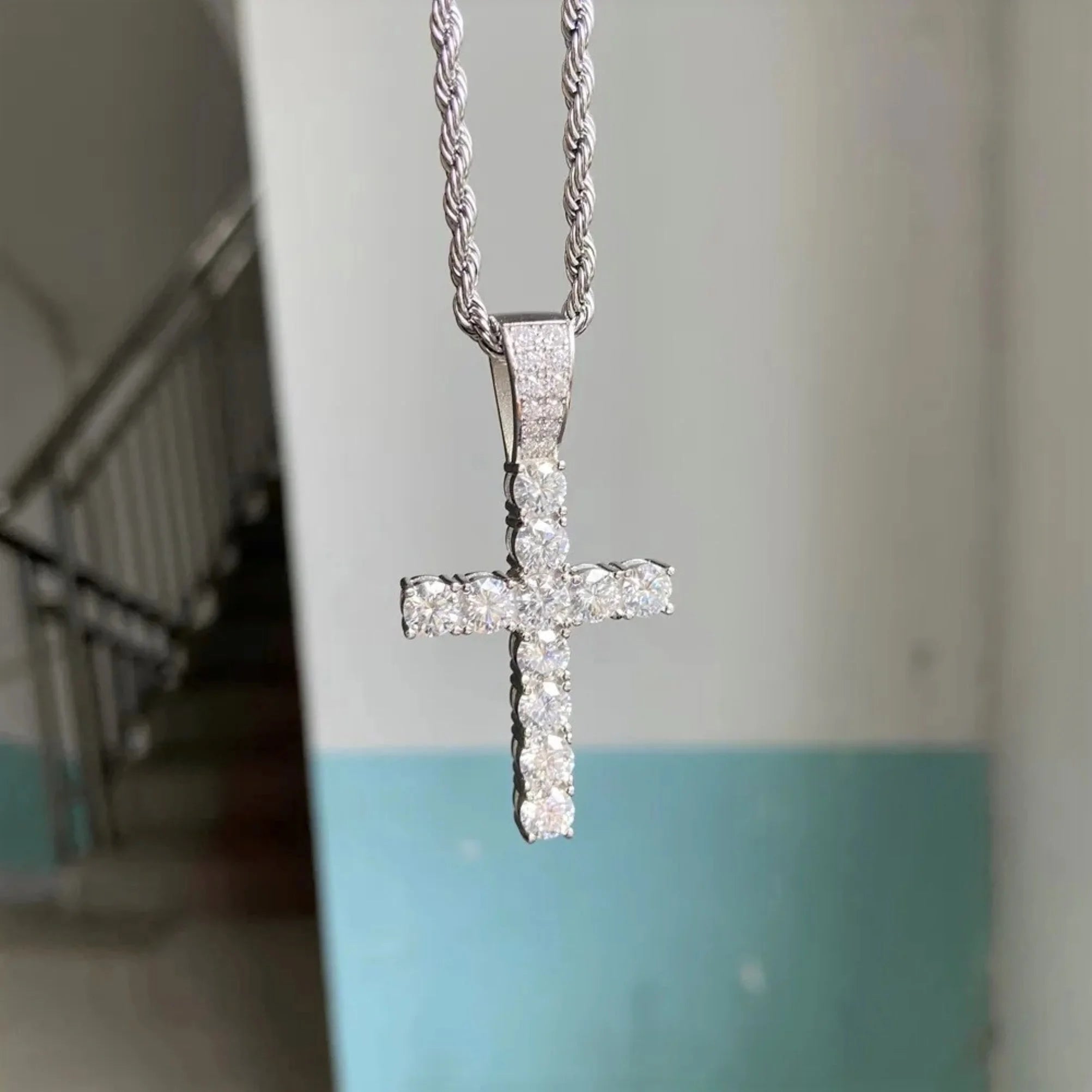 Hip Hop Round Cut VVS Moissanite Diamond Cross Pendant Men's