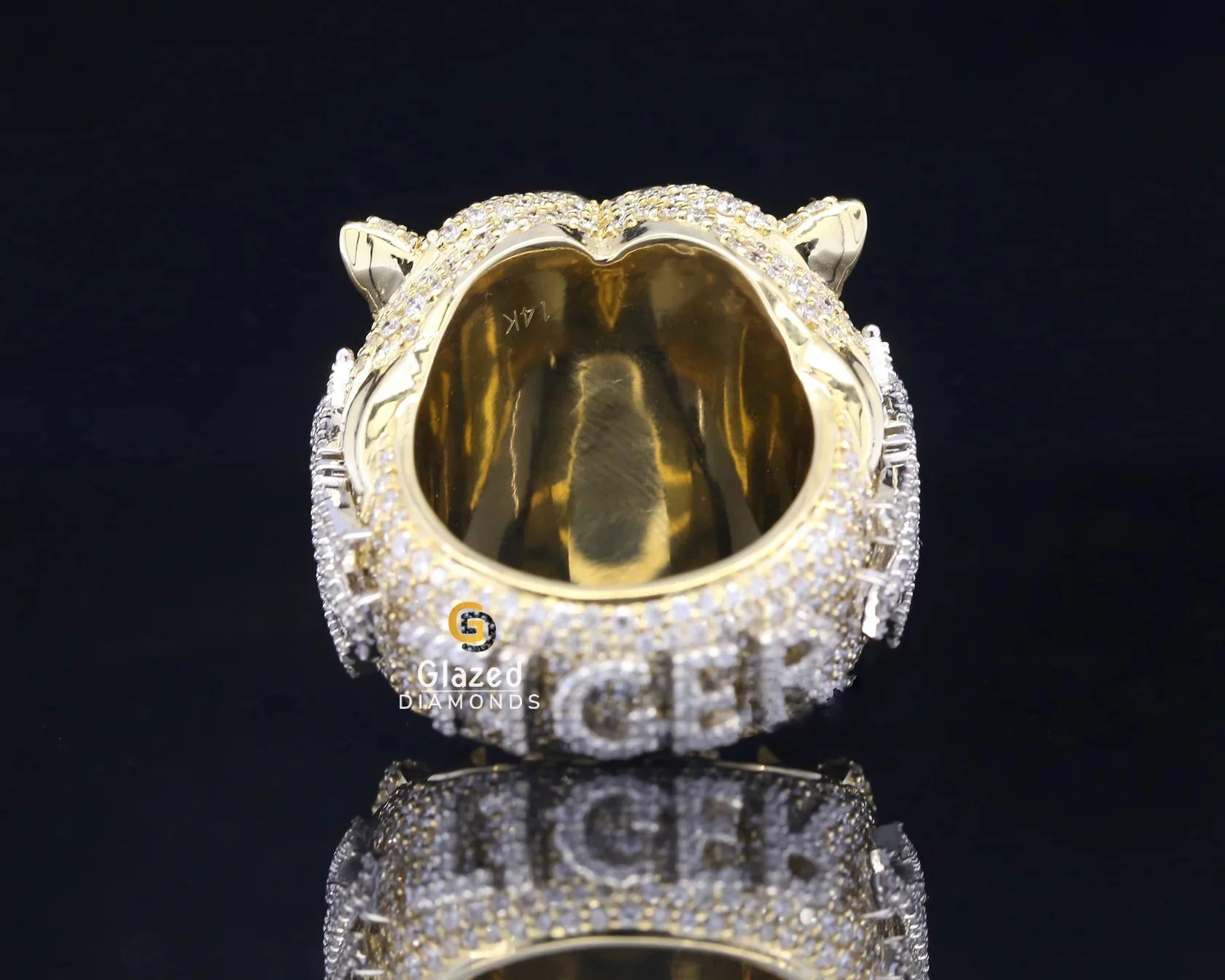 Customized Hip Hop Fully Iced Out Tiger Face Moissanite Championship Ring