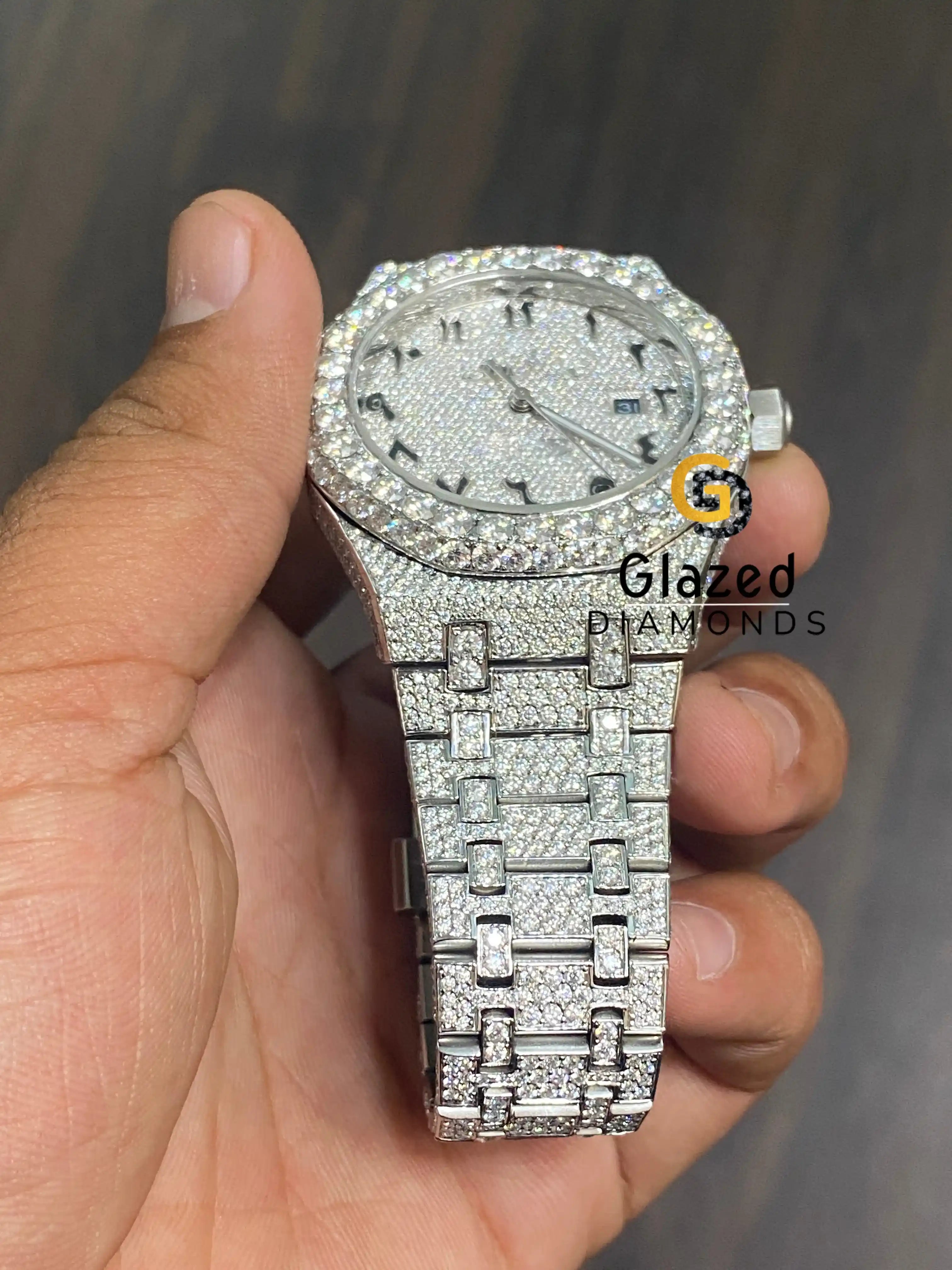 41mm Stainless Steel Hip Hop Moissanite Diamond Watch