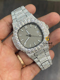 Grey Dial Stainless Steel Full Diamond Flooded Moissanite Hip Hop Watch For Men