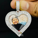 Heart Shape Baguette Moissanite Diamond Custom Memory Photo Pendant