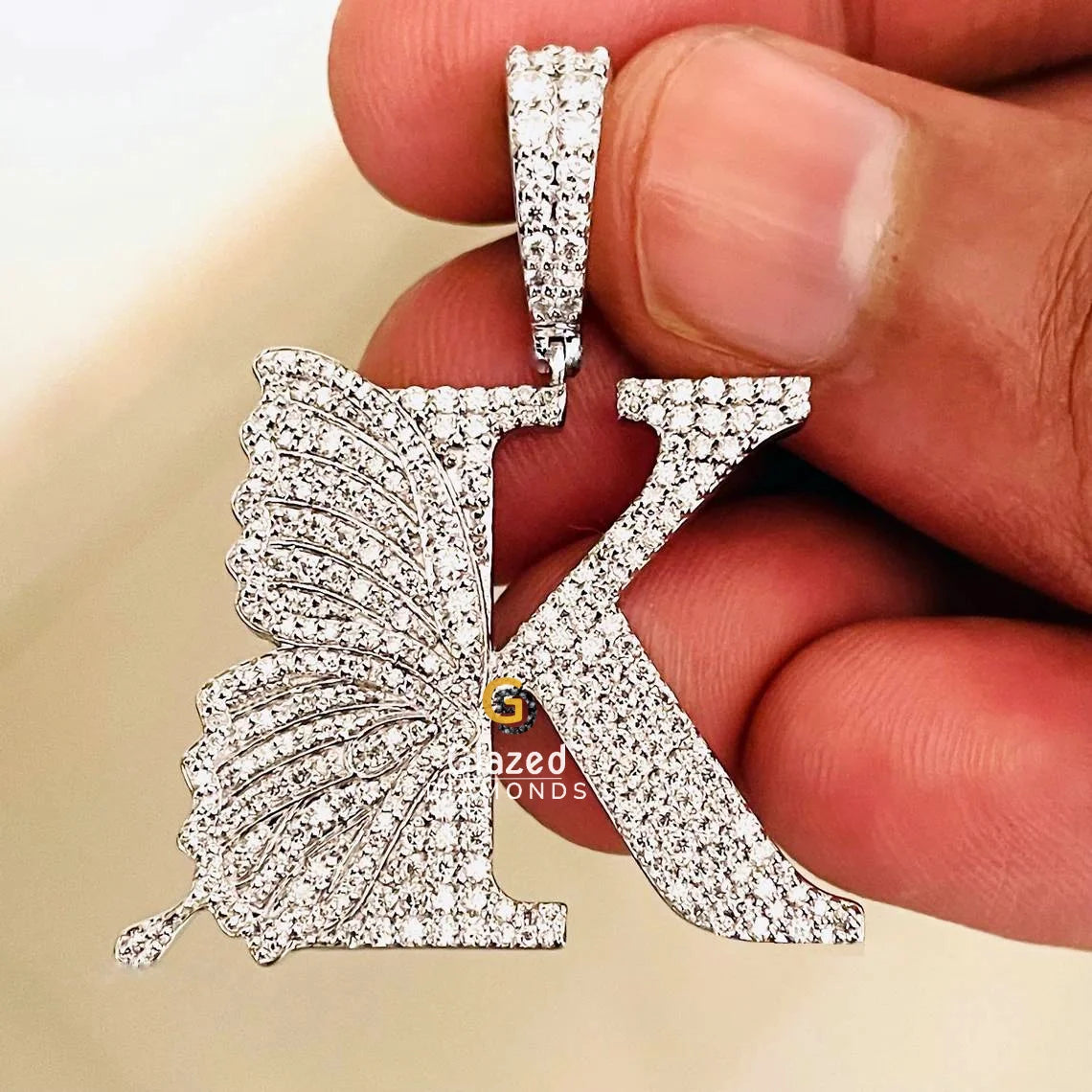 Hip Hop Moissanite Diamond Letter Pendant With Butterfly Wing