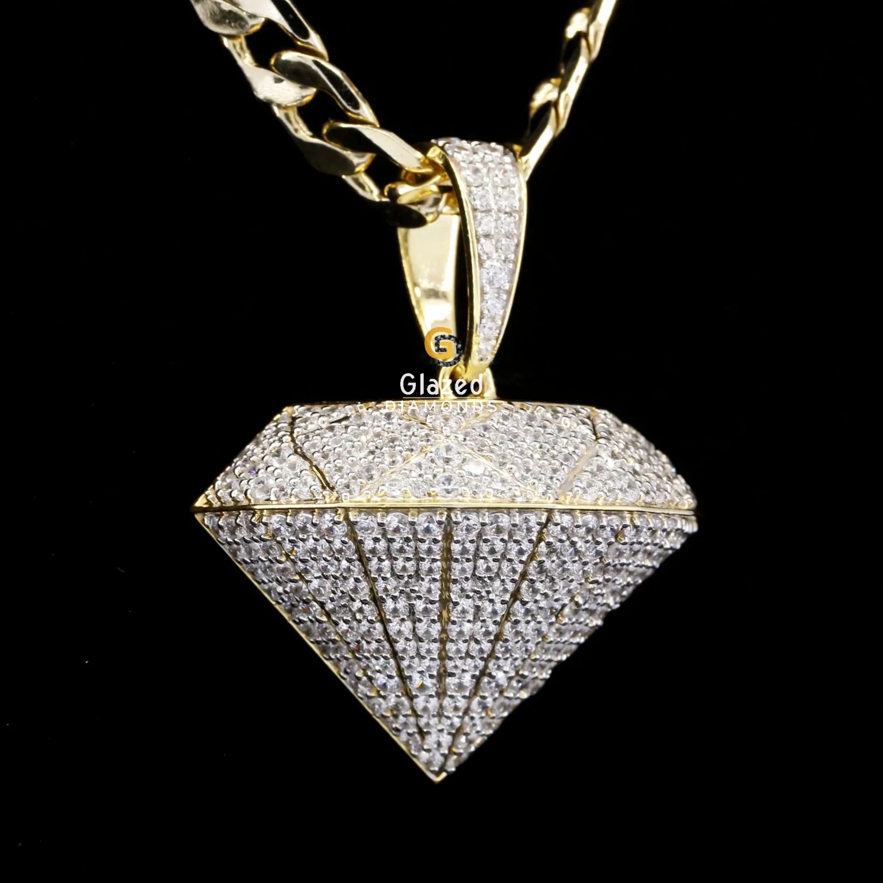 Mens Hip Hop Style Diamond Shape Moissanite Bust Down Pendant