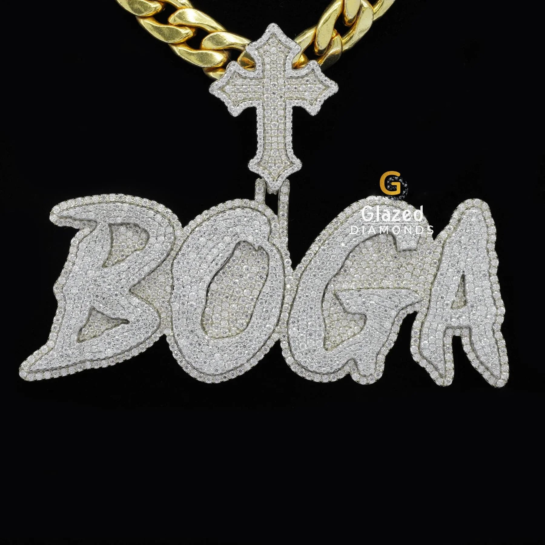 Rappers Style Iced Out Moissanite BOGA Custom Name Iced Cross Pendant