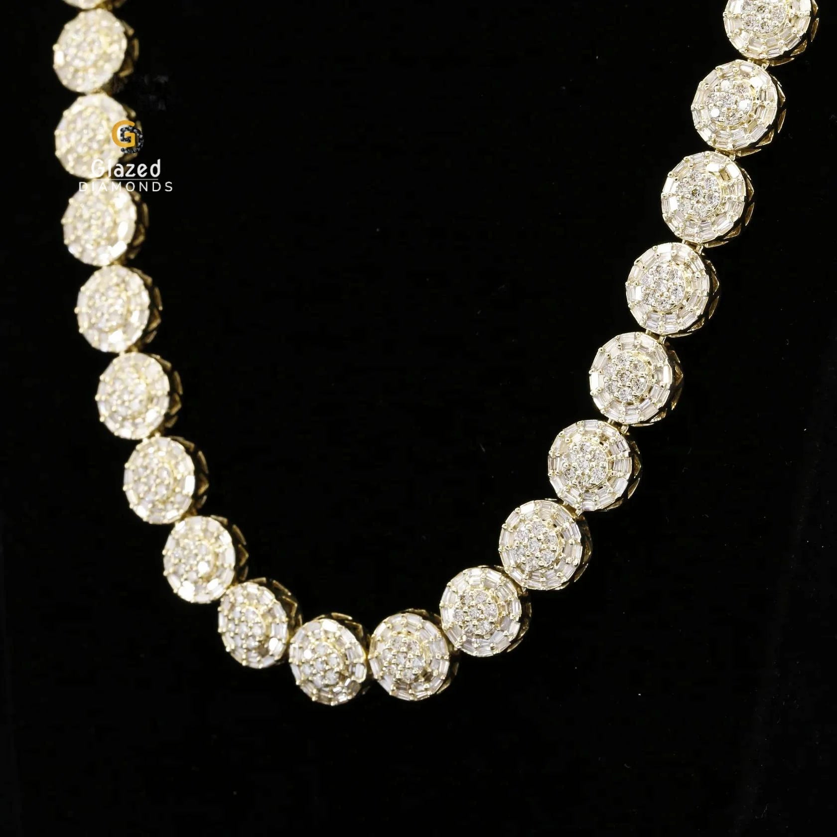 Iced Out Baguette and Round Moissanite Diamond Halo Style Tennis Chain