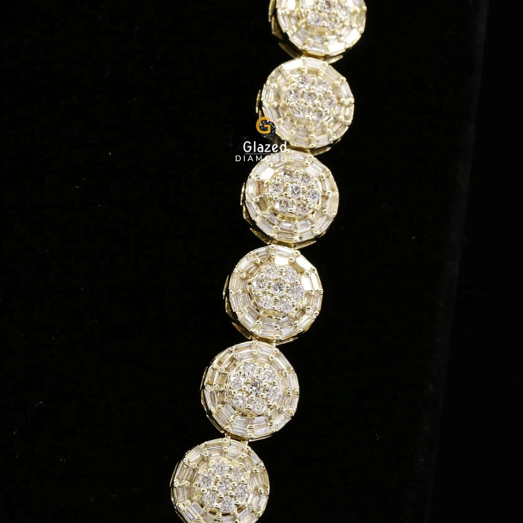 Iced Out Baguette and Round Moissanite Diamond Halo Style Tennis Chain