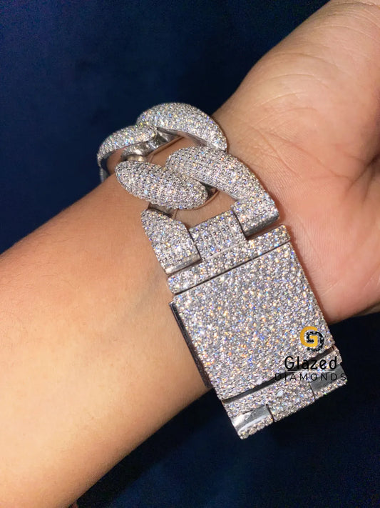 Diamond Studded 24MM Round Moissanite Cuban Link Bracelet